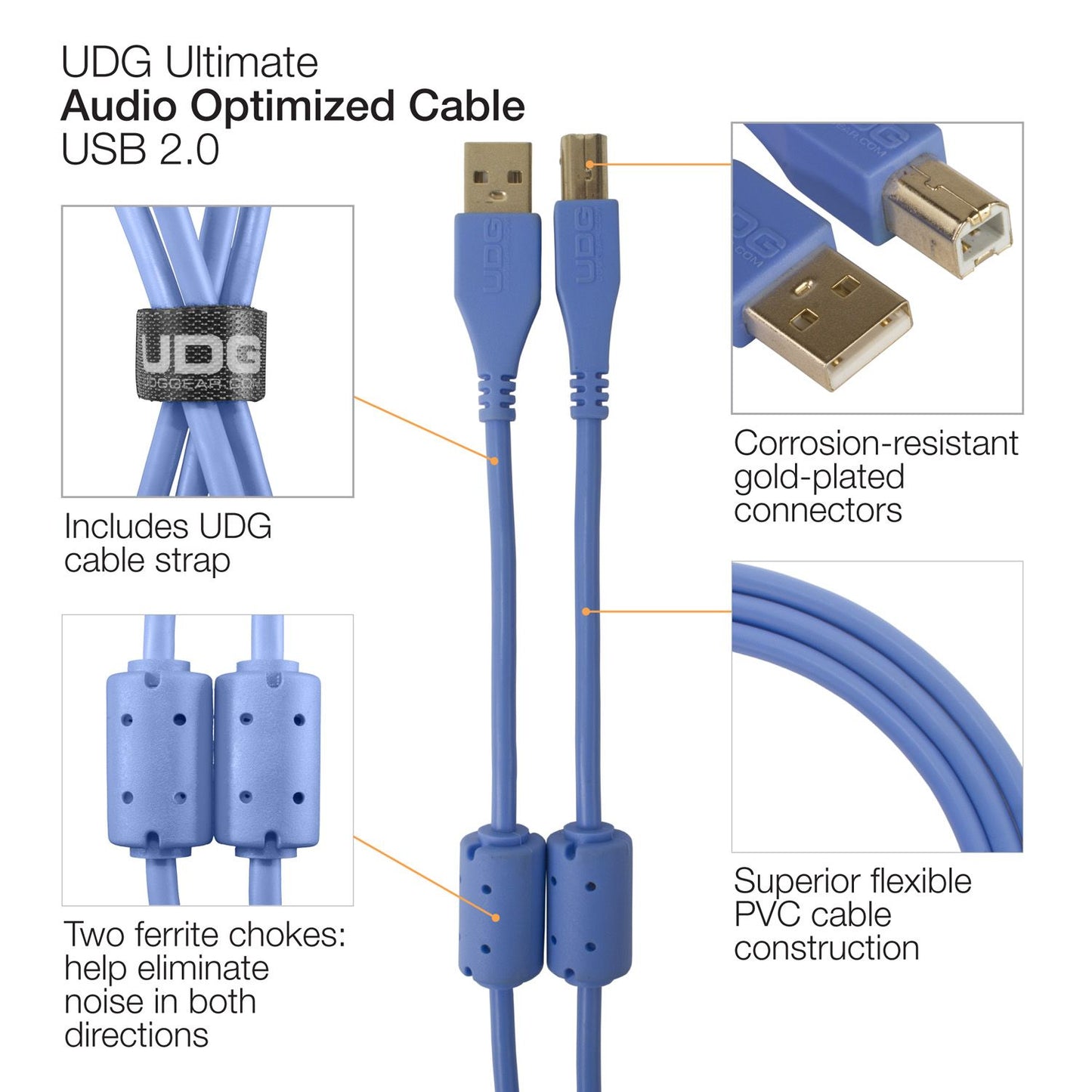 U95005LB - UDG Ultimate Audio Cable USB 2.0 A-B Blue Angled 2m