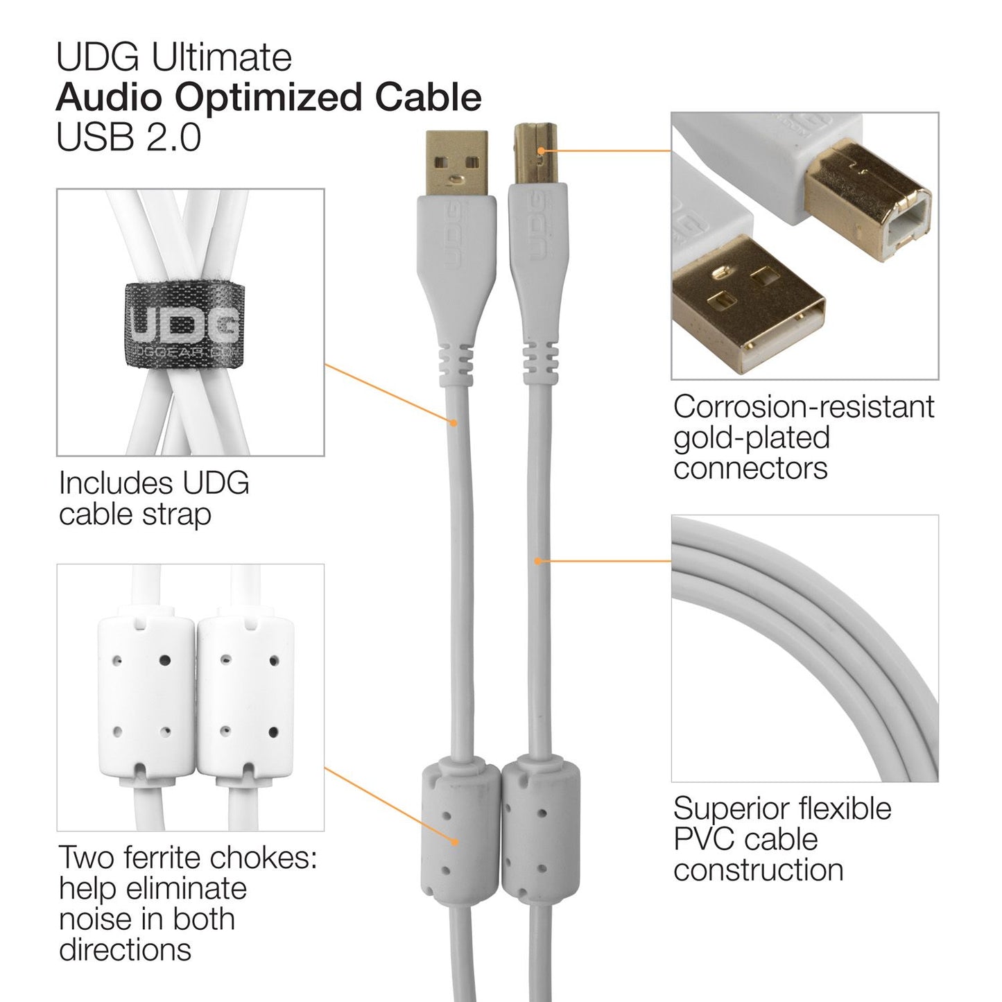 U95005WH - UDG Ultimate Audio Cable USB 2.0 A-B White Angled 2m