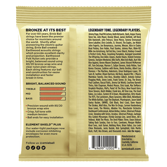 Ernie Ball Medium Earthwood 80/20 Bronze Acoustic Guitar Strings 13-56 Gauge (P02002)