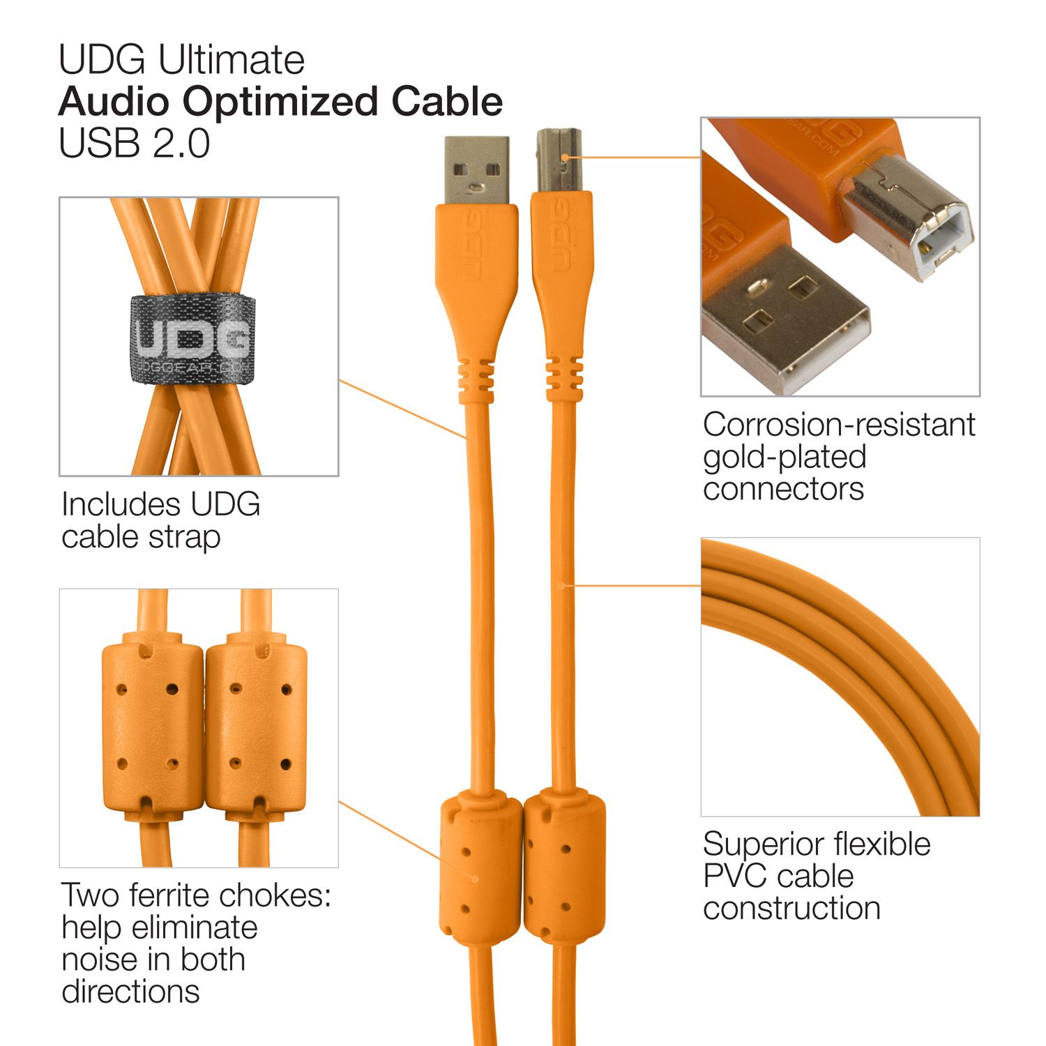 UDG Ultimate Audio Cable USB 2.0 A-B Orange Angled 2m