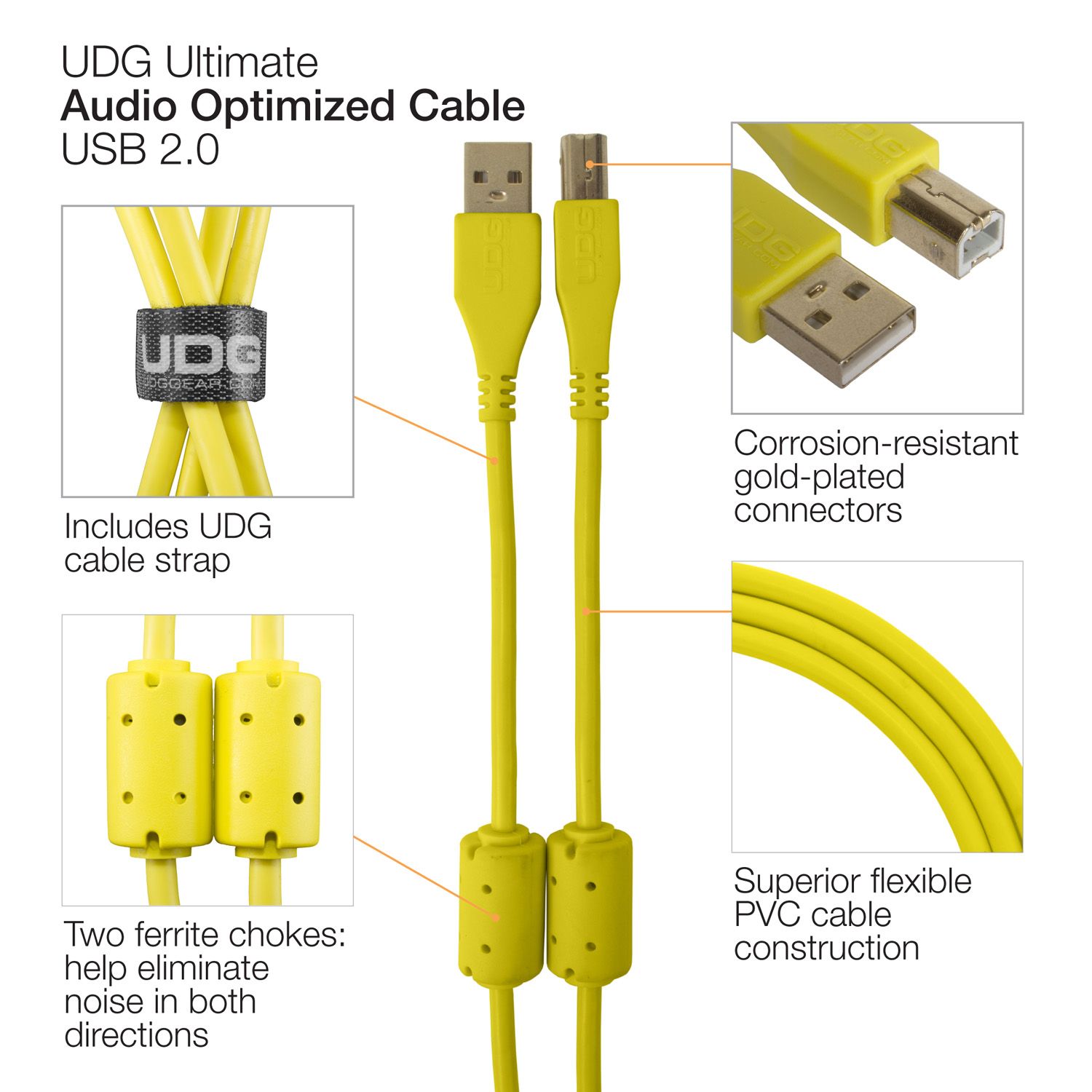 UDG Ultimate Audio Cable USB 2.0 A-B Yellow Straight 2m