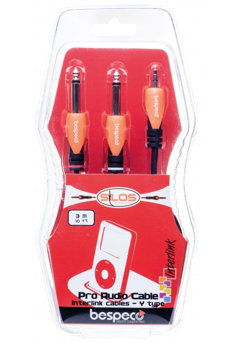 Bespeco SILOS Interlink SLYMSJ 3.5 mm Stereo Jack to two 6.3 mm Jack Audio Cable